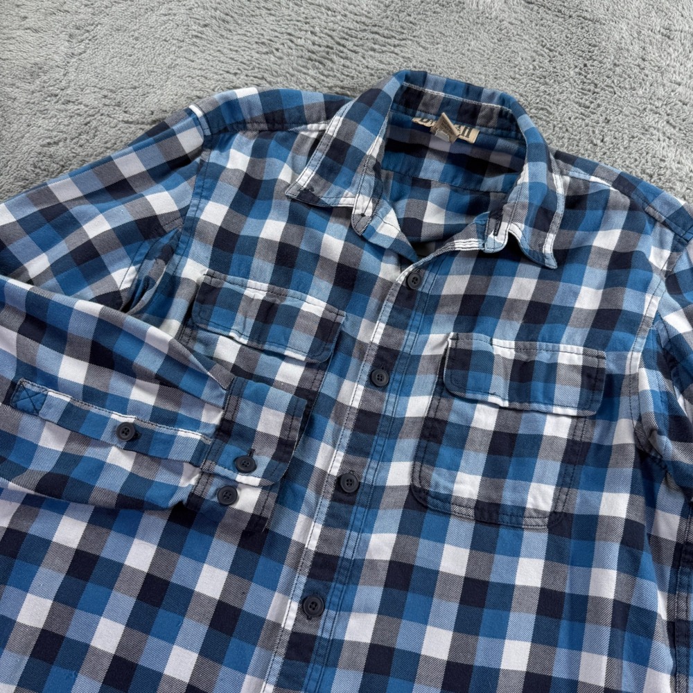Duluth Trading Co Plaid Shirt Mens Medium Blue Excellent Long Sleeve Button Down